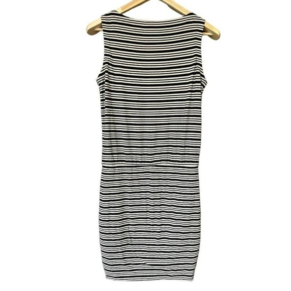 Athleta Black White Striped‎ Dropped Waist Ruched Tank Dress Womens S Petite - Picture 2 of 4